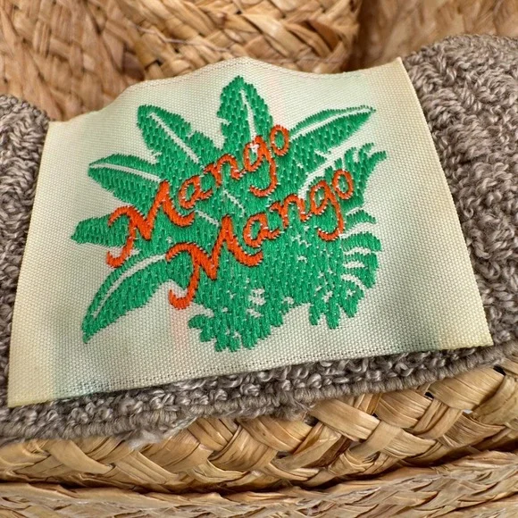 Mango Mango Straw Sun Hat Tan Golf Masters Novelty Print Band Made in USA Fedora